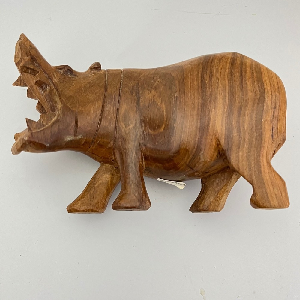 Vintage African  Hand Carved‎ Wood Hippopotamus Open Mouth Hungry Hippo - Picture 3 of 6